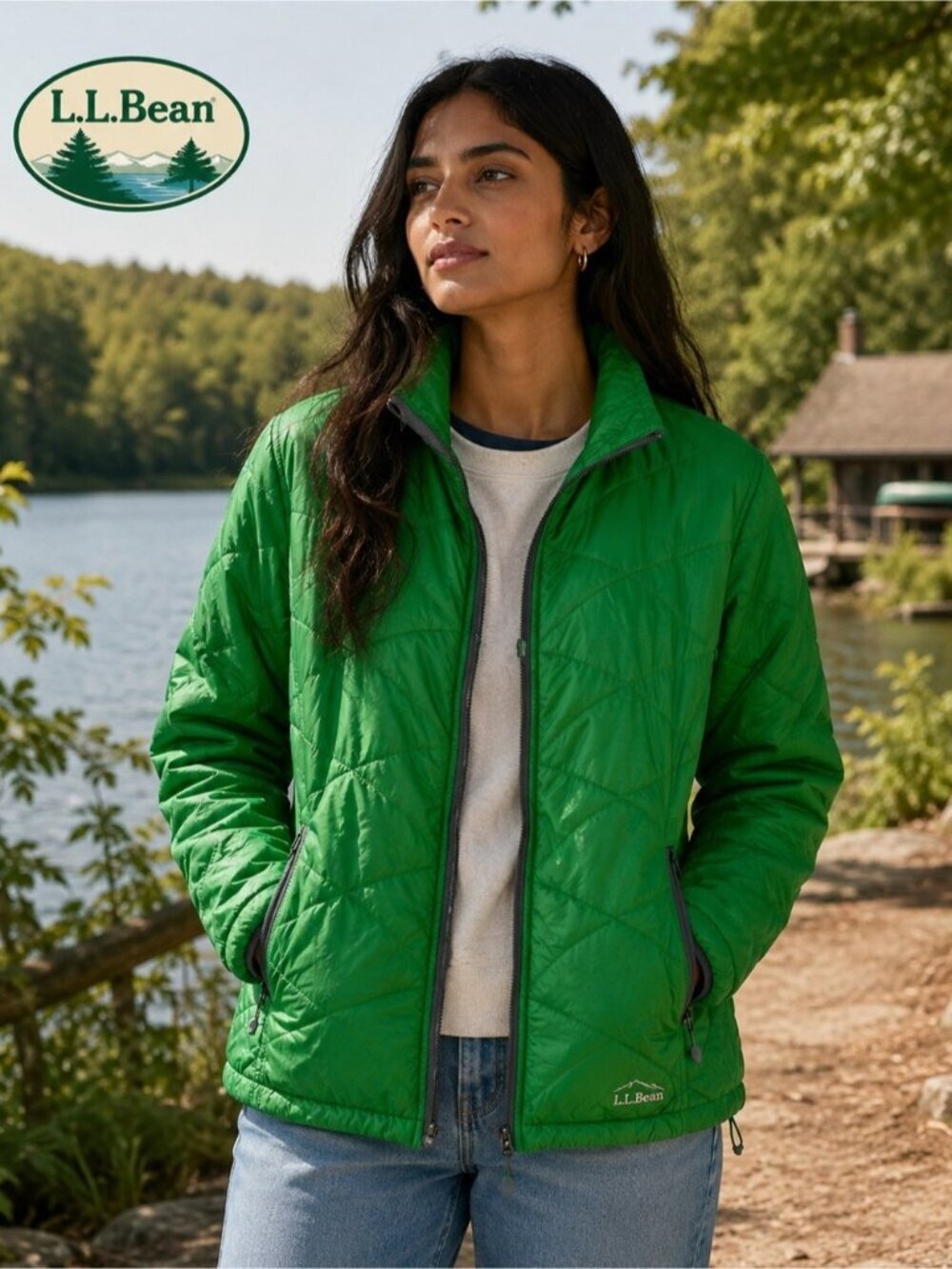 L.L.Bean Green Quilted Lightweight Insulated Full Zip Jacket Women’s M Regular